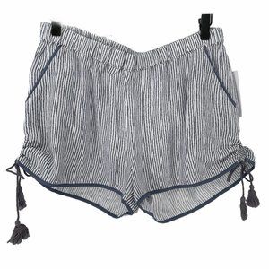 LA Made white blue striped tied side woven lightweight pull on shorts medium